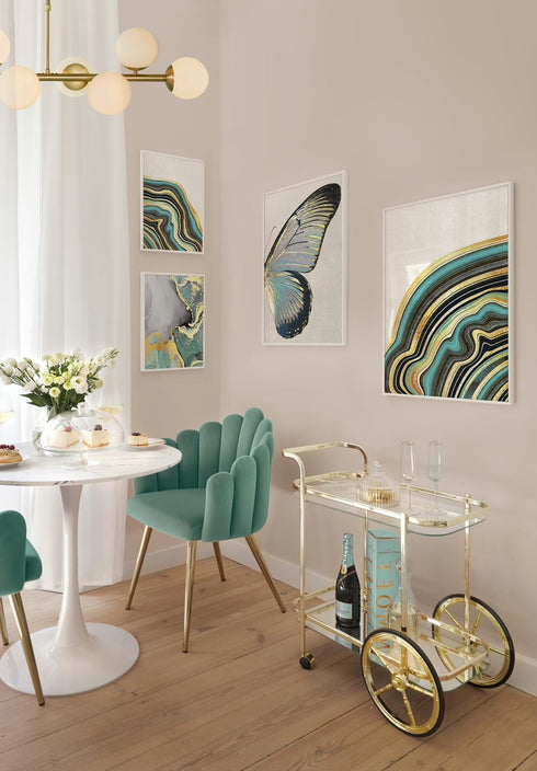 Poster in vero oro a destra con farfalla turchese